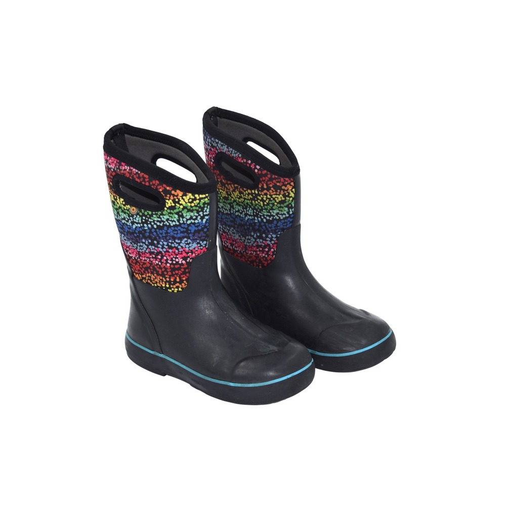 Bogs Youth Waterproof Boots Rainbow Print Black Rubber‎ Pull On Kids Size 5 US